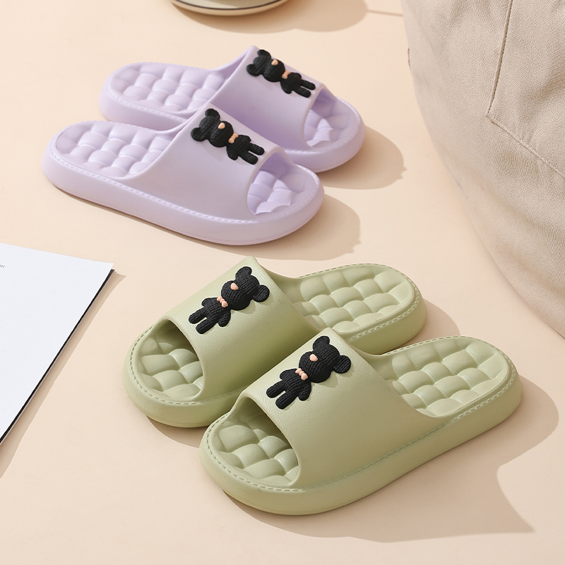 womens kawaii teddy bear pillow slides solid color cute cartoon non slip massage slippers indoor bathroom shoes details 5