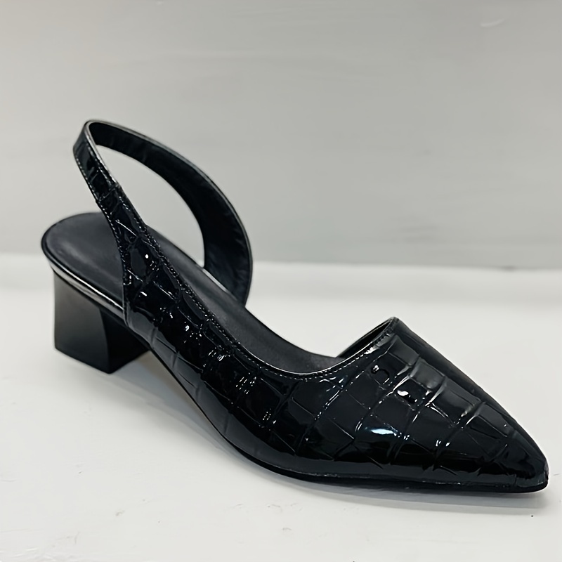 womens slingback low heels pointed toe patent leather slip on sandals all match commuter shoes details 3